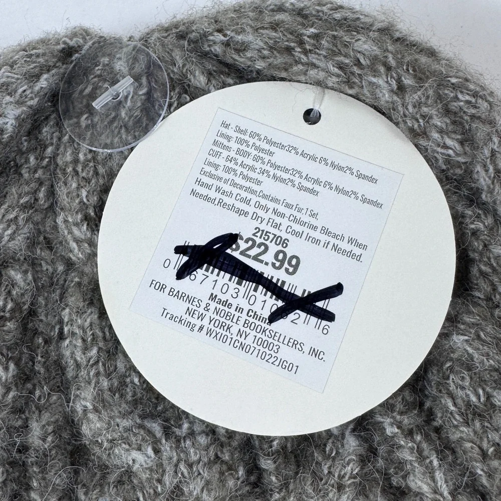 NWT Gray‎ Knit Reindeer Hat Mittens Set Kids 3-6 Winter Christmas Fleece Lined